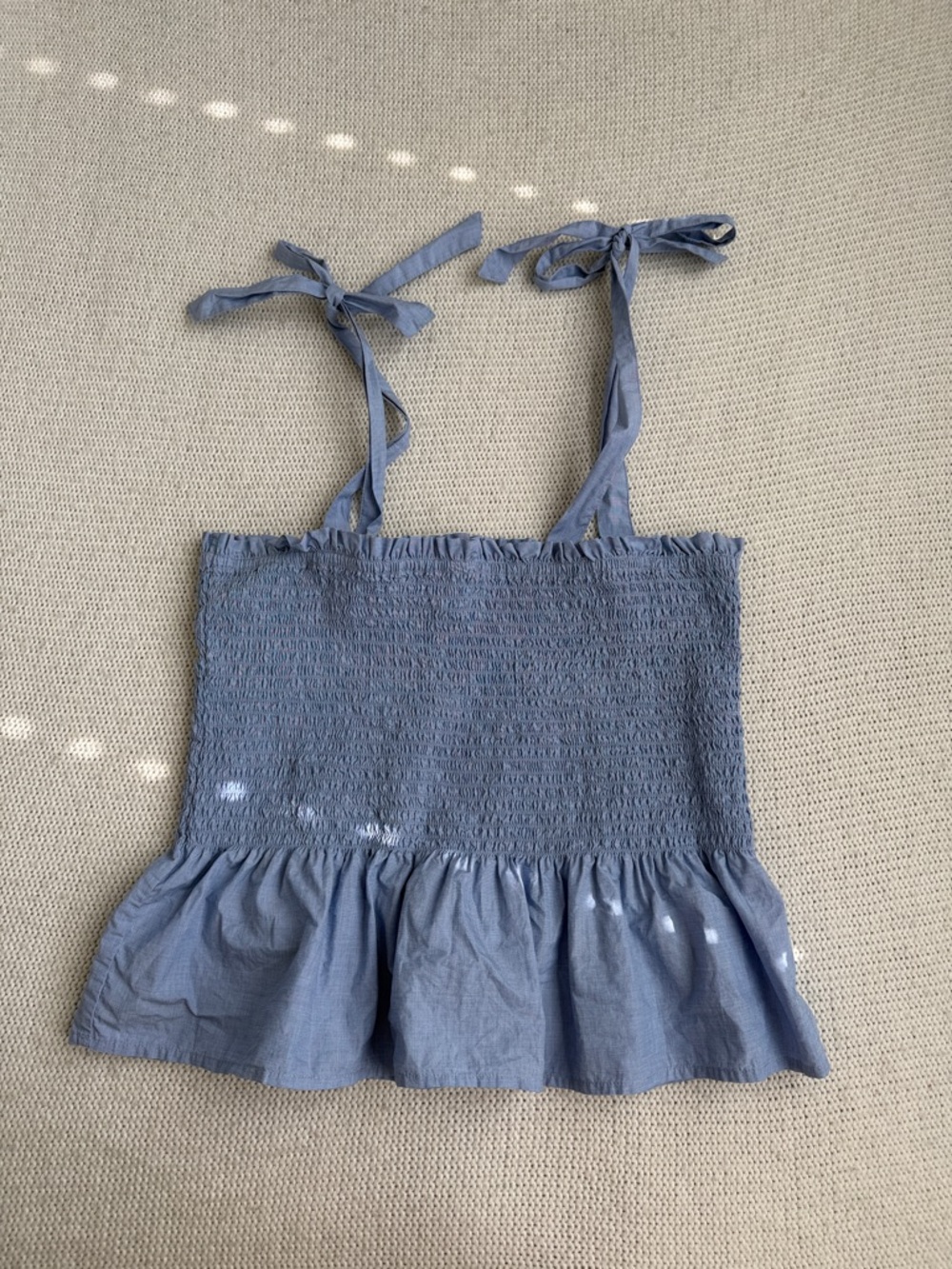 J Crew 100% Cotton Smocked Tie-Shoulder Peplum Top Blue Size Medium